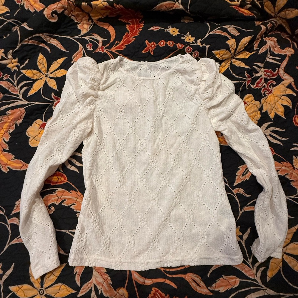 SHEIN White Textured Puff Sleeve Blouse
